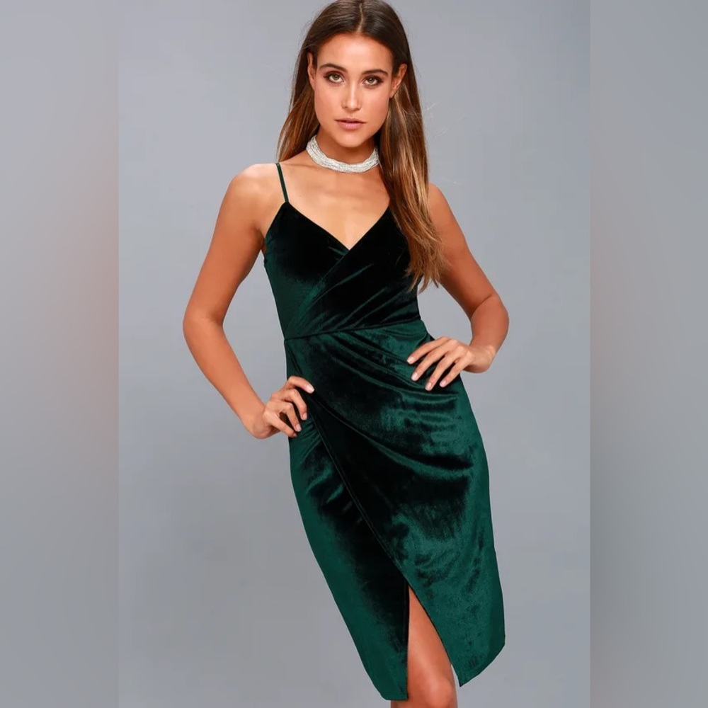 Honey Love Dark Green Velvet Bodycon Wrap Dress